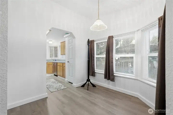 View from entry, breakfast nook to