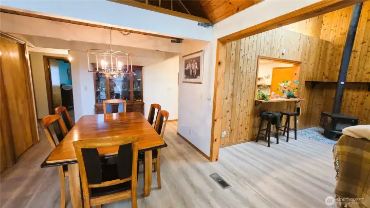 Dining area with chandelier