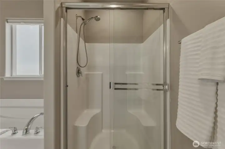 Primary Bathroom with Separate Walk-in Glass Shower