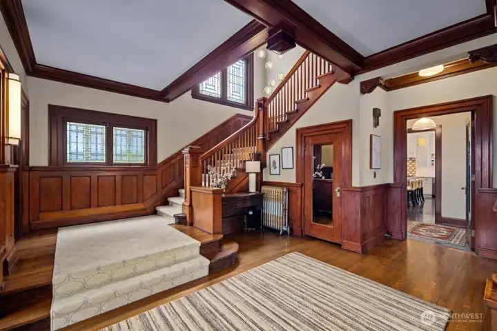 Open stairwell leads to two fully finished levels of private quarters.