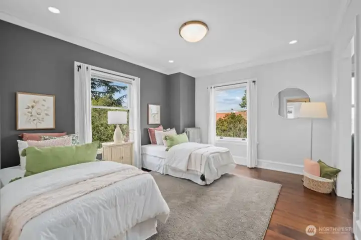 One of four bedrooms on the 2nd floor, located in the NW corner.