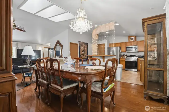Skylights bathe the space in natural light.