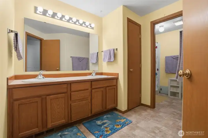 Plenty of room in the main bathroom.