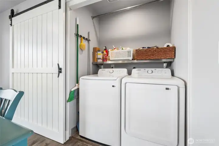 The convenient laundry area off the kitchen make it easy to toss in a load. Washer & dryer are included.