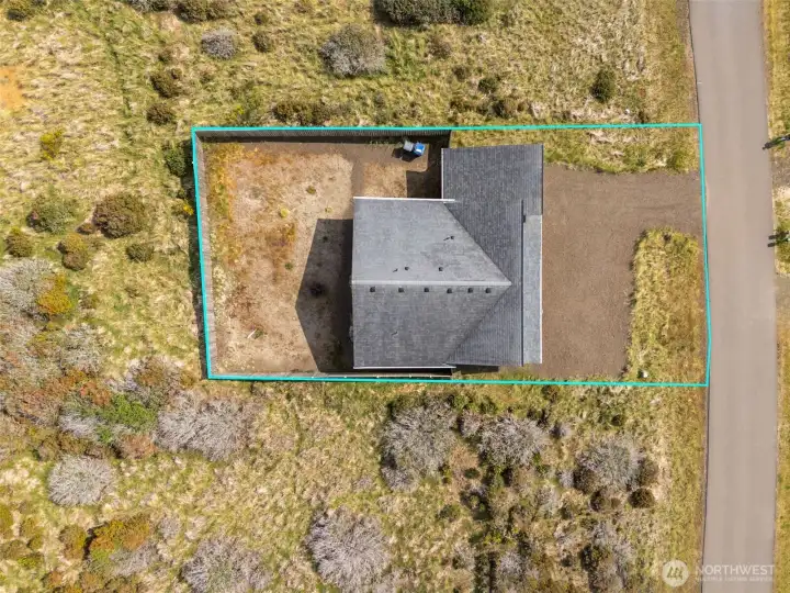 Overhead view. The green line is an approximate outline of the property.
