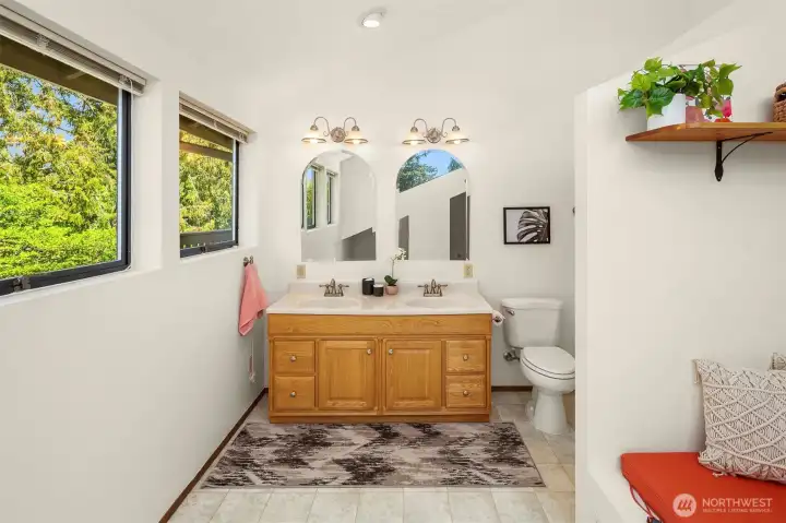 Double vanity in upstairs primary.