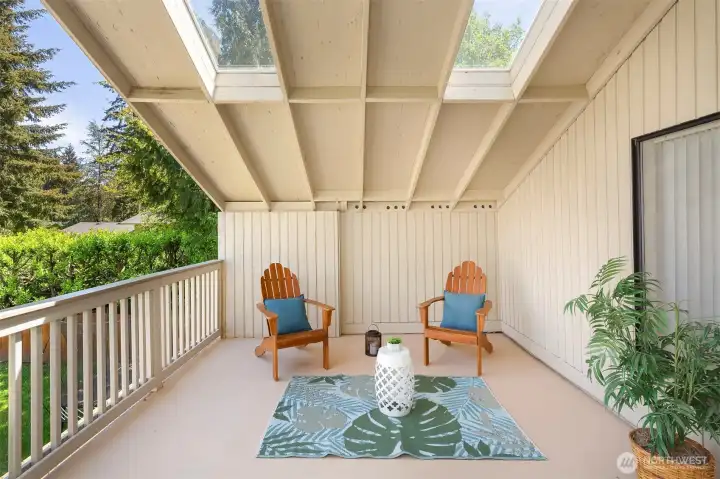 Two seating areas on this massive deck!