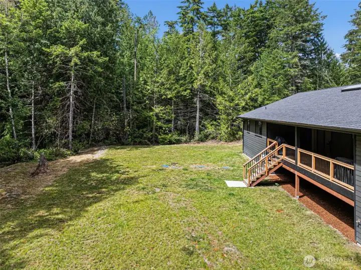 Back yard surrounded by trees