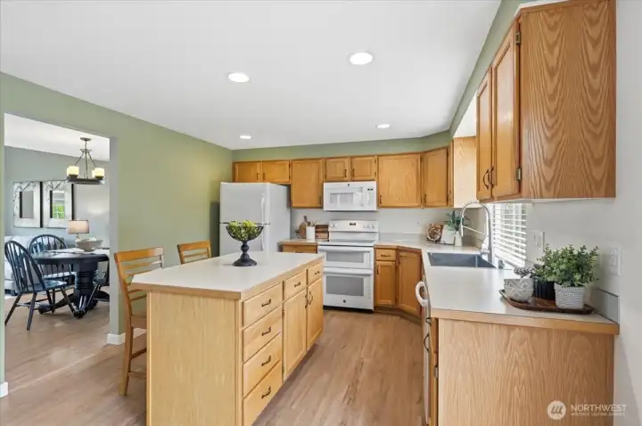 Open kitchen flows easily into the dining area
