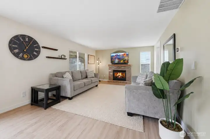 Open family area with gas fireplace