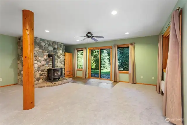 Family Room with second River Rock Fireplace hearth