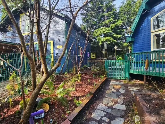 Follow the flagstone path to the deck.