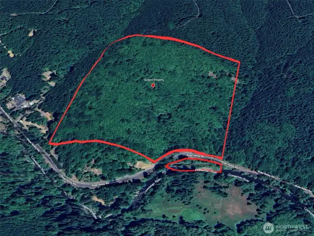 Approximate boundaries in red with topography.