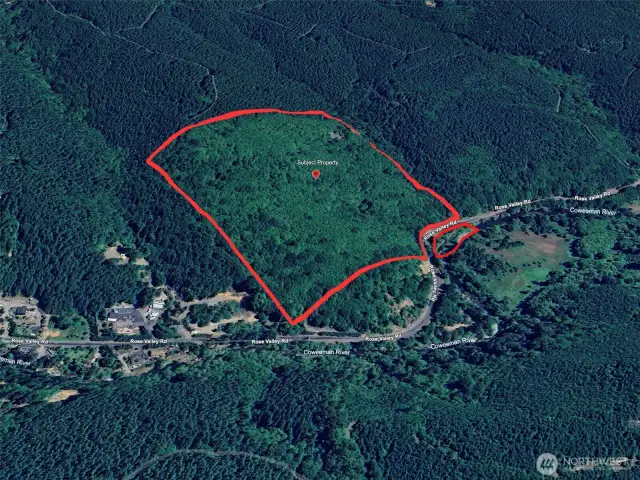 Approximate boundaries in red with topography.
