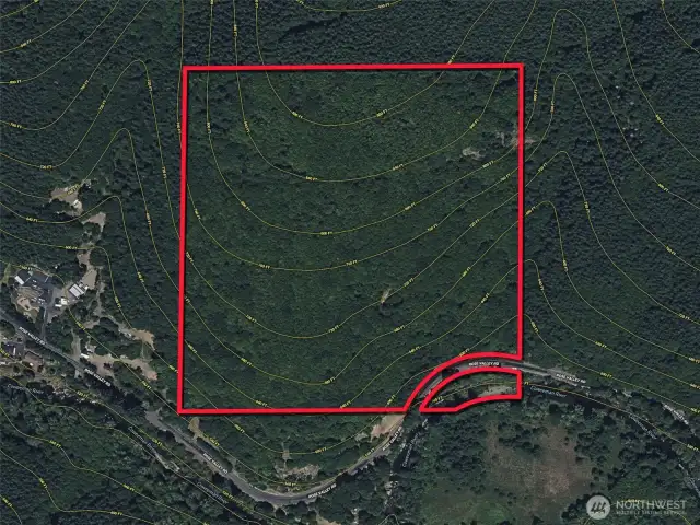 Approximate boundaries in red with topography.