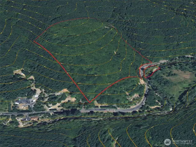 Approximate boundaries in red with topography.