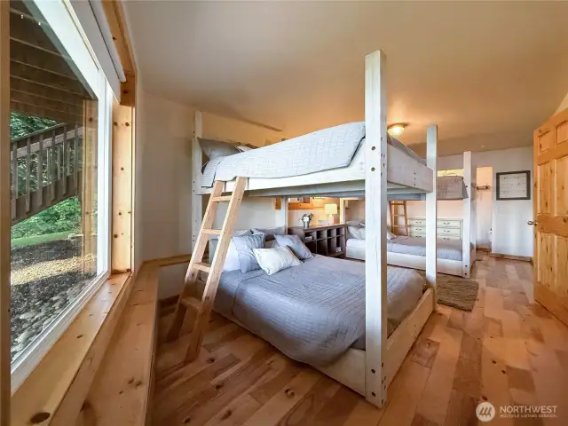 Custom-built bunk room sleeps 8.