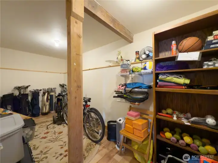 Large storage area for toys and equipment.