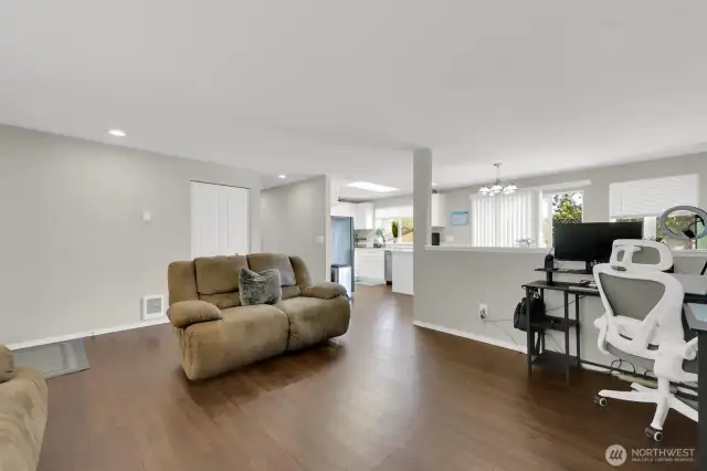 good sized living room open to kitchen.