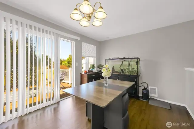 Dining room with slider to back deck.