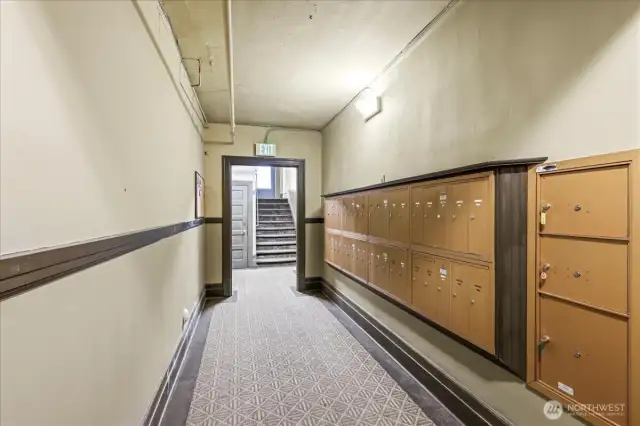 Mailbox nearby, on same floor, just down the hallway