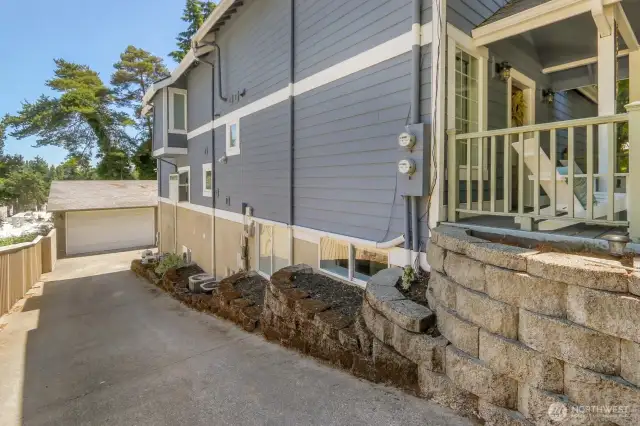 A two car garage along with three off street parking spots