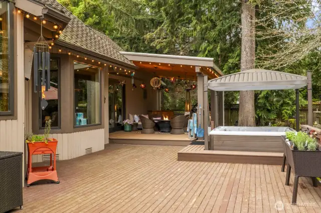 Expansive decking with multiple outdoor venues.