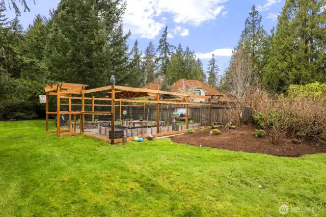 The area of the raised irrigated garden beds are fenced around.