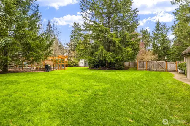 Fully fenced level yard, the septic is in the front yard so back is fully useable (sports court, pool...)