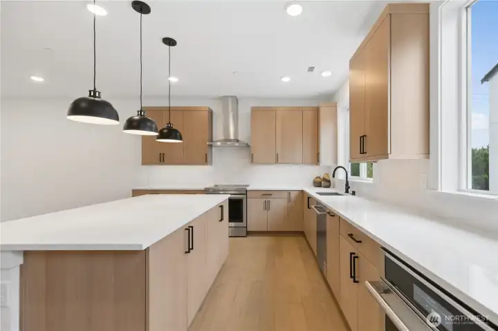 Modern kitchen with ample storage.