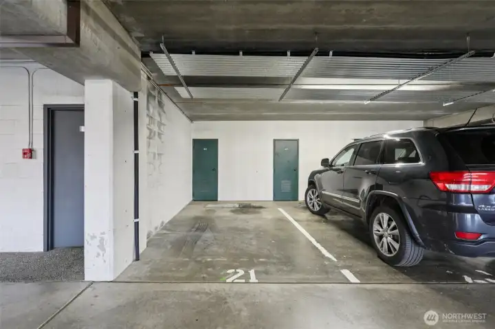 Storage adjacent to parking space