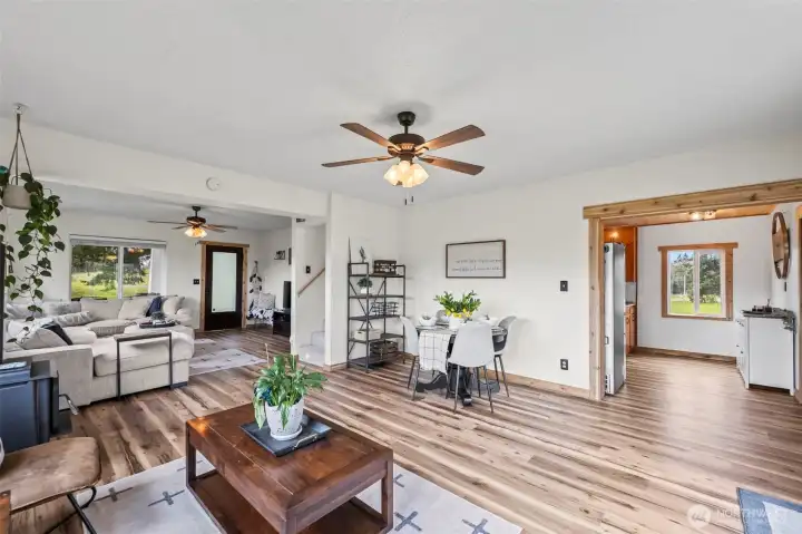 Dining, family room & living room area