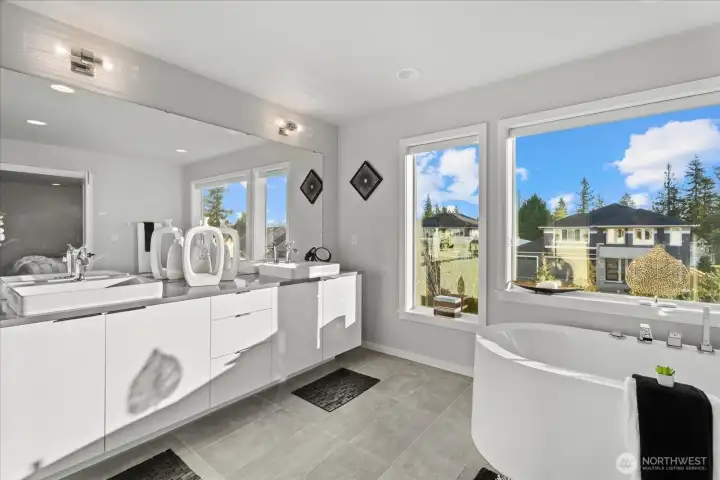Beautiful double sink and freestanding tub