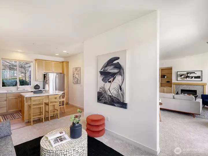 The family room off the kitchen provides the perfect space for everyday living or entertaining.