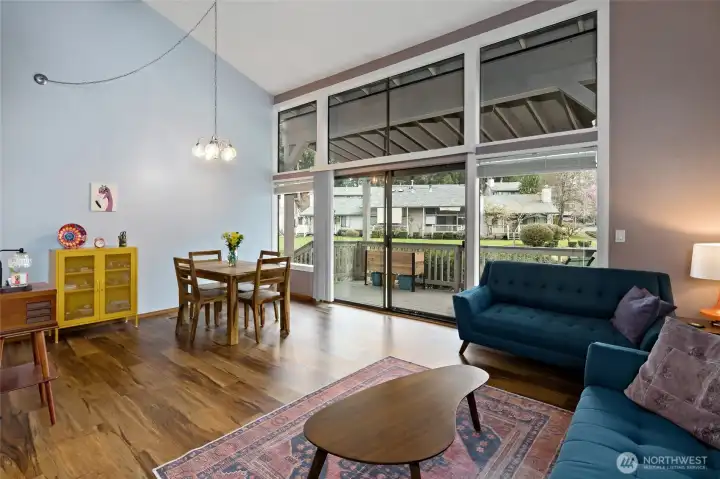 Cozy Living Room with Gas Fireplace & Water Views