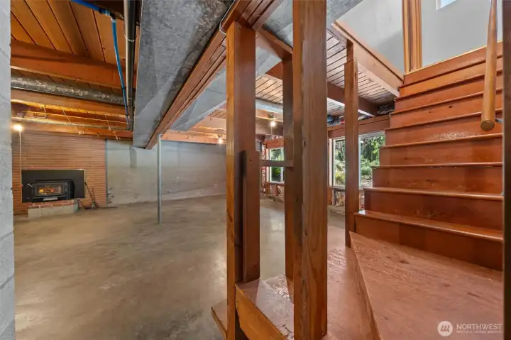 Large unfinished basement with fireplace Large unfinished basement with fireplace