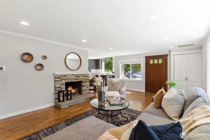 Wood Fireplace w/Cultured Stone Surround