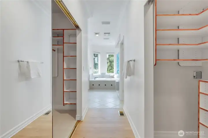 Primary suite  dual walk in closets.