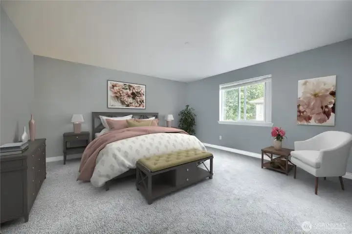 Primary bedroom with walk in closet & 5 piece bath