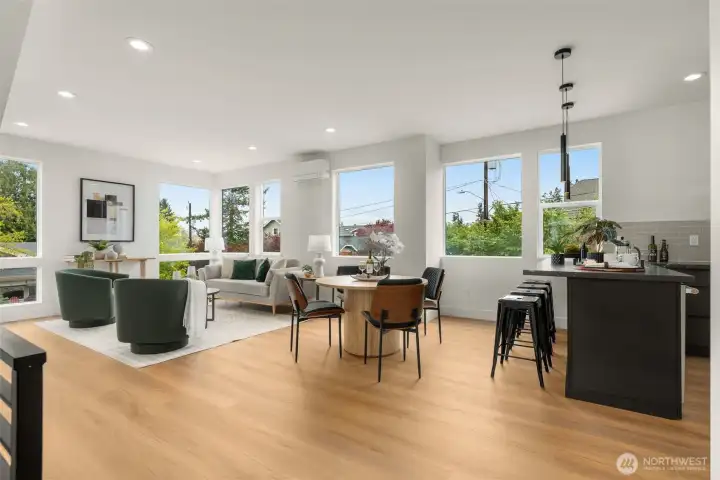 Main living spaces on the second level