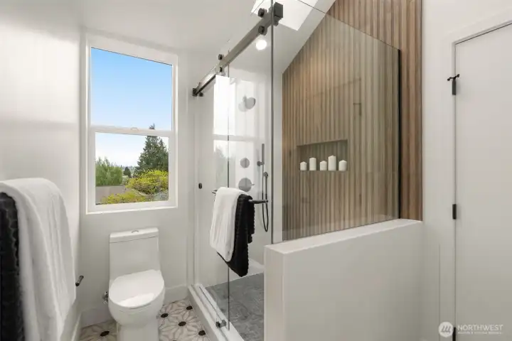 Primary suite spa like bathroom with walk-in shower