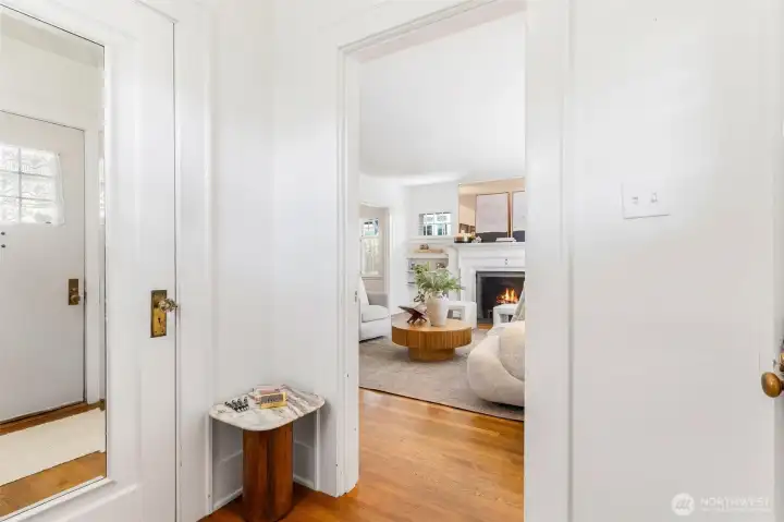 Entryway with coat closet.