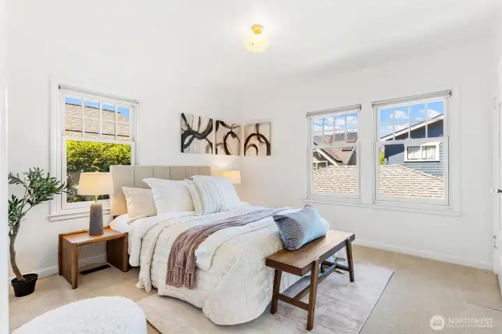 Experience restful, light-filled retreats in every bedroom. Each space echoes the home’s signature coziness, creating the perfect sanctuary to wake up in and embrace the day ahead.