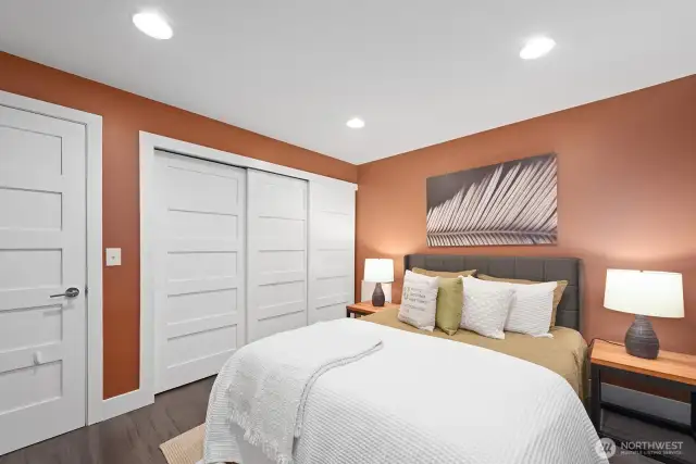The guest room is equally large with built-ins for the closet.