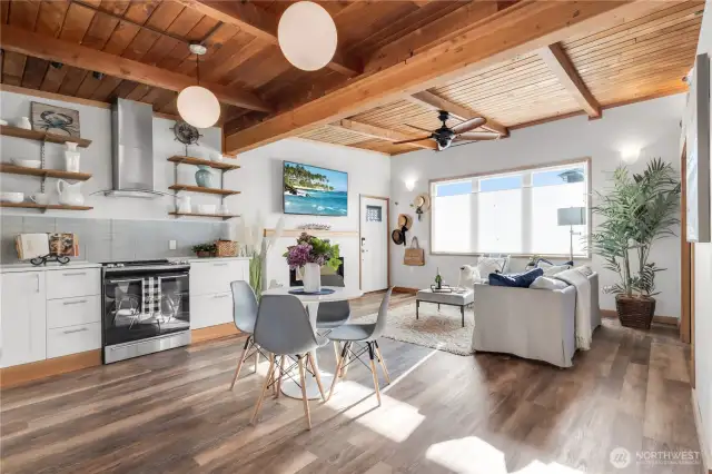 Modern full-size appliances! Electric fireplace provides an alternative source of heat as well.