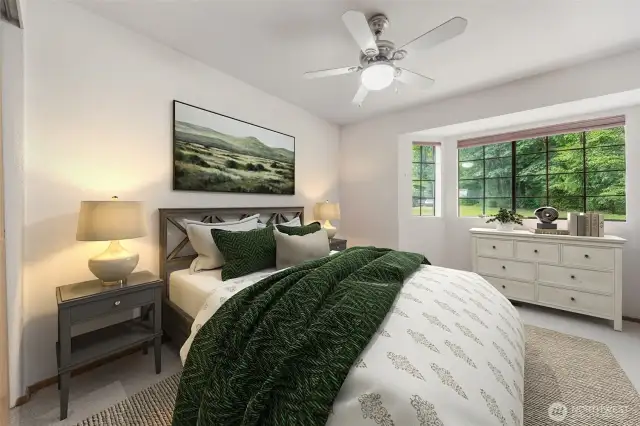 This virtually staged bedroom is currently being used as an office~