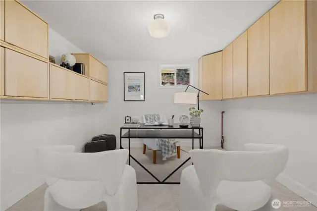 Large office with French doors and tons of storage