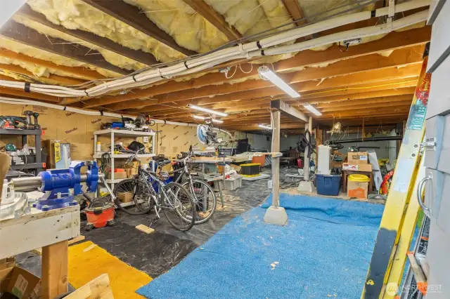 Over 1,000 sq.ft. of dry storage and work shop space under house. Height 4'4" to 6'6"