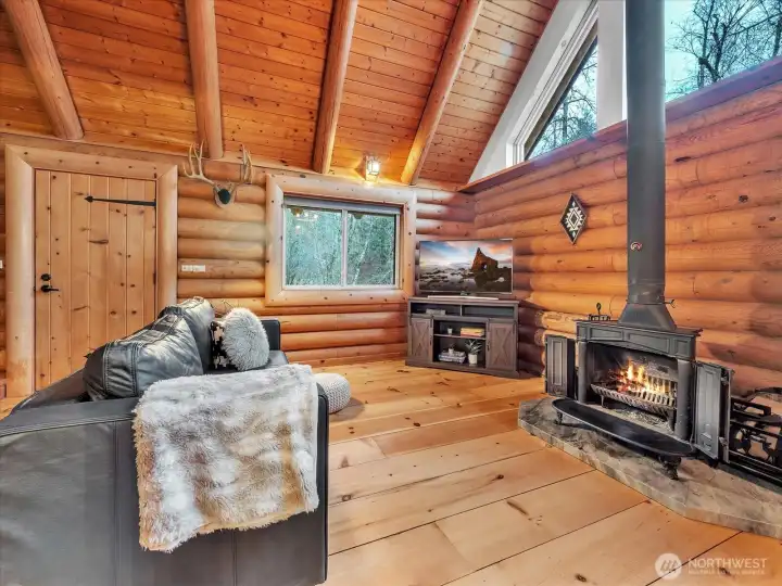 Living room with wood stove