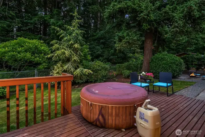 Soak in the portable hot tub while taking in the sounds of nature